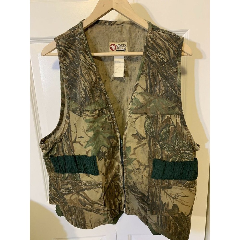 Vtg 90s Sports Afield Camo Men’s Sz L Hunting‎ Vest Back Pouch